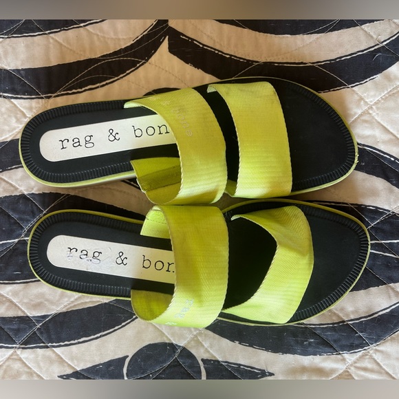 SOLD❤️ RAG & BONE Mila Neon Yellow Acid Green Slide Double Strap Sandal - Picture 5 of 12